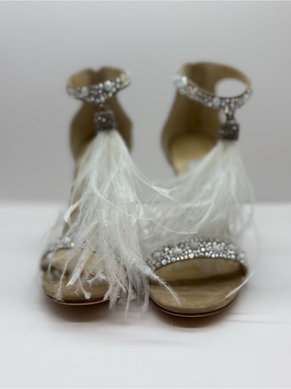 NWT Jimmy Choo Viola 110 Crystal & Ostrich Feather Heels Size 37.5 - Picture 3 of 9